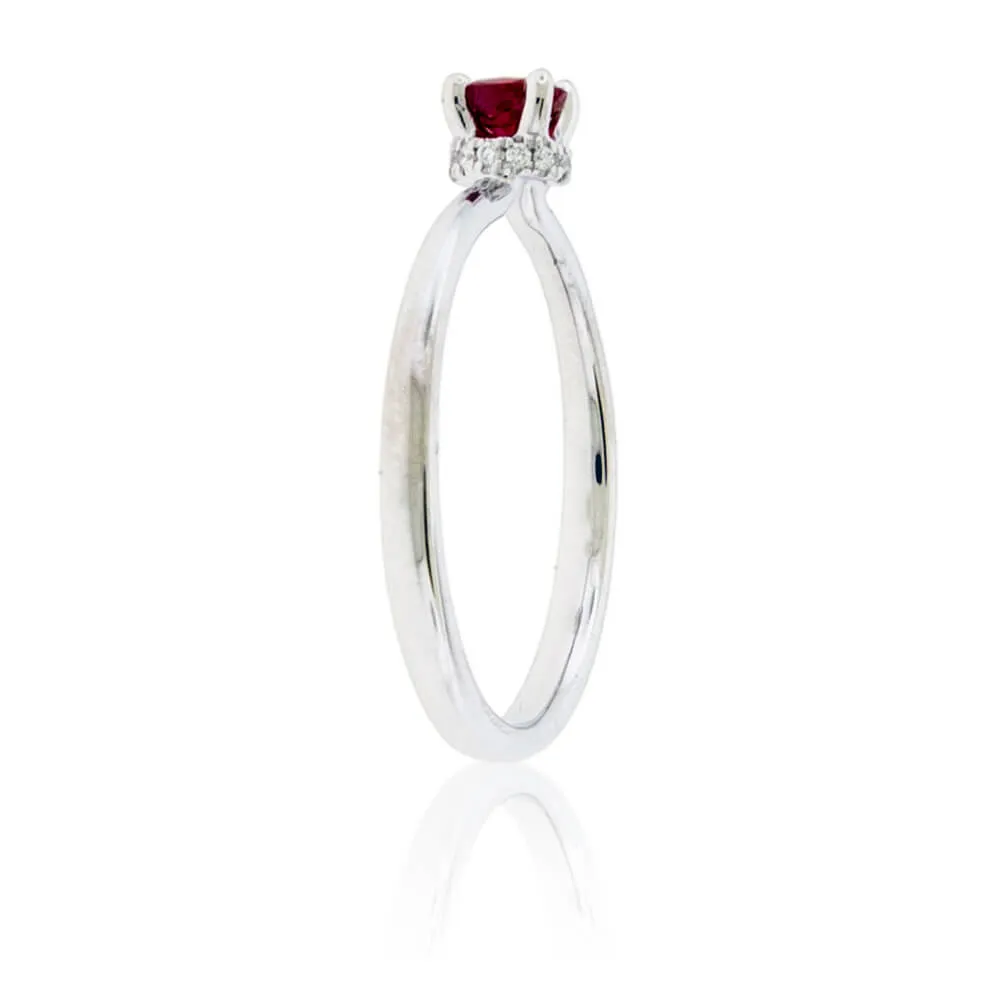 Red Emerald and Diamond Hidden Halo Style Ring