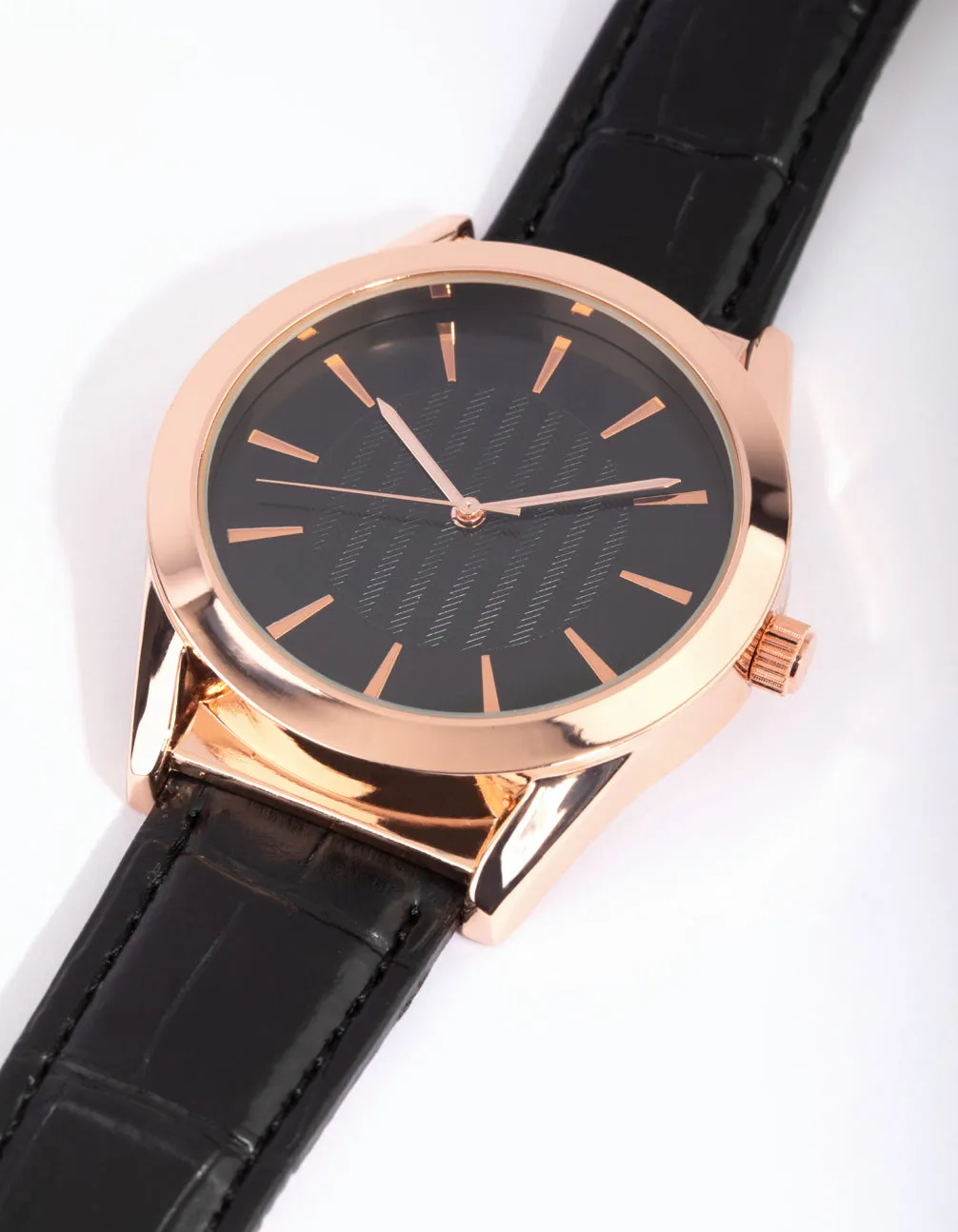 Rose Gold Shiny Crocodile PU Strap Watch
