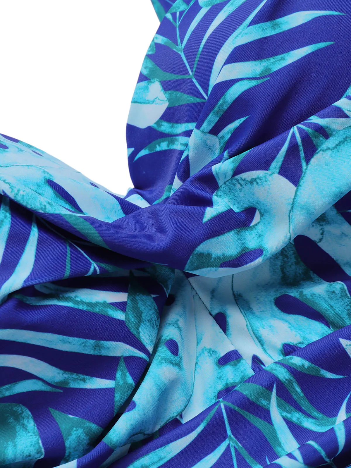 Royal Blue 1960s Tropical Plants Swimsuit Set
