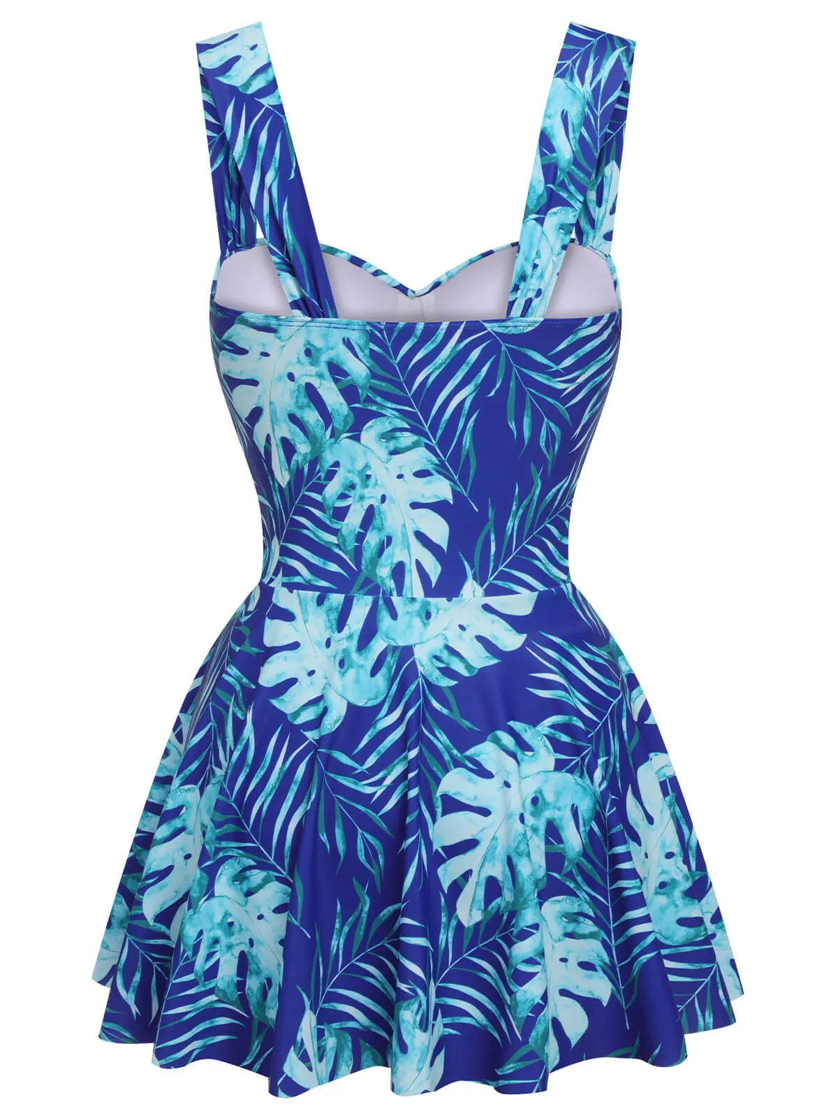 Royal Blue 1960s Tropical Plants Swimsuit Set