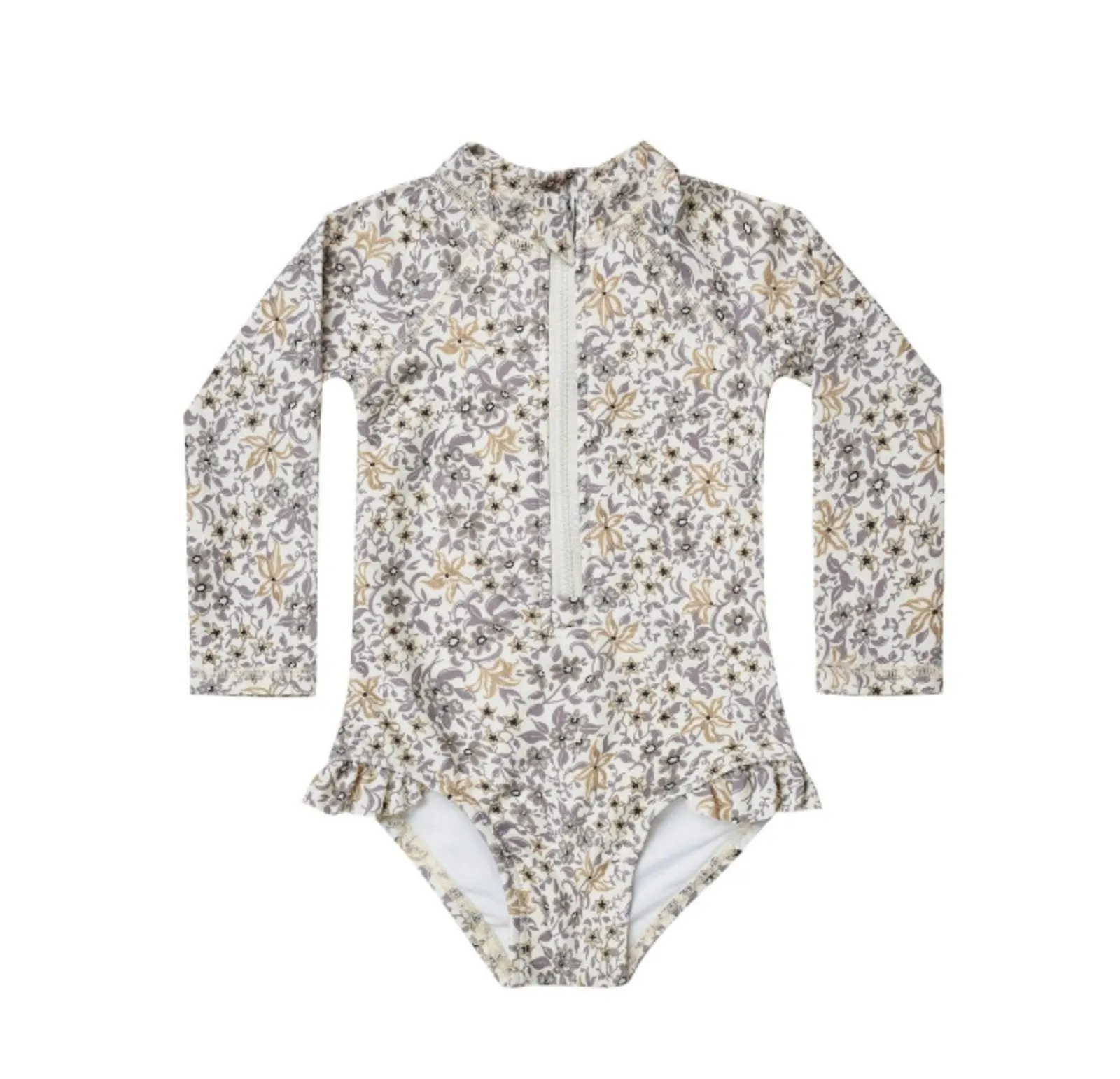 Rylee   Cru Baby to Youth Girls Blue Floral One Piece Rashguard Swimsuit