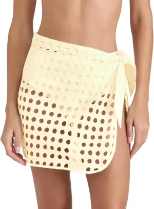 Saodimallsu Women's Crochet Cover Up Skirt 2024 Beach Mesh Slit Tie Waist Mini Wrap Skirts Pareo Swimwear Coverups
