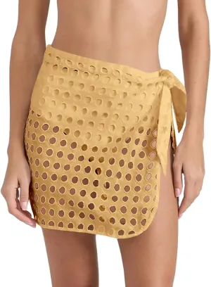 Saodimallsu Women's Crochet Cover Up Skirt 2024 Beach Mesh Slit Tie Waist Mini Wrap Skirts Pareo Swimwear Coverups