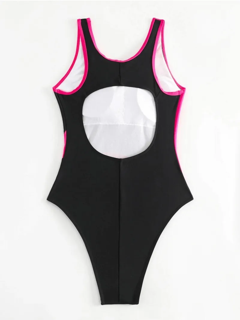 Sexy Patchwork One-Piece Closed Swimsuit for Women - SF1845