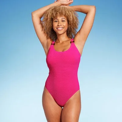 Shade & Shore Women's Pucker High Leg One Piece Swimsuit Square Neck