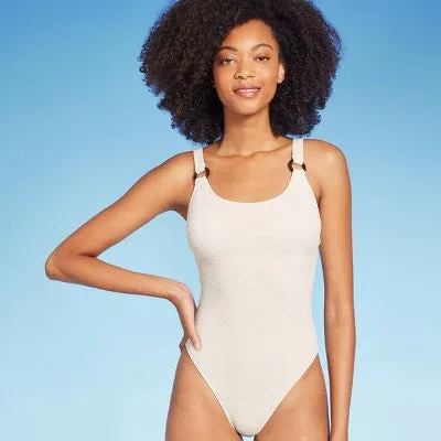 Shade & Shore Women's Pucker High Leg One Piece Swimsuit Square Neck