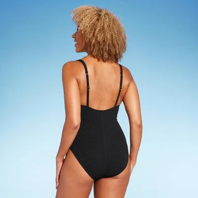 Shade & Shore Women's Pucker High Leg One Piece Swimsuit Square Neck