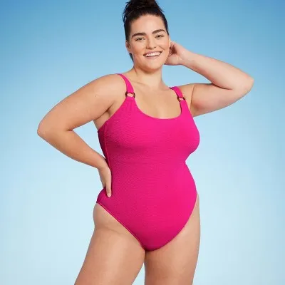 Shade & Shore Women's Pucker High Leg One Piece Swimsuit Square Neck