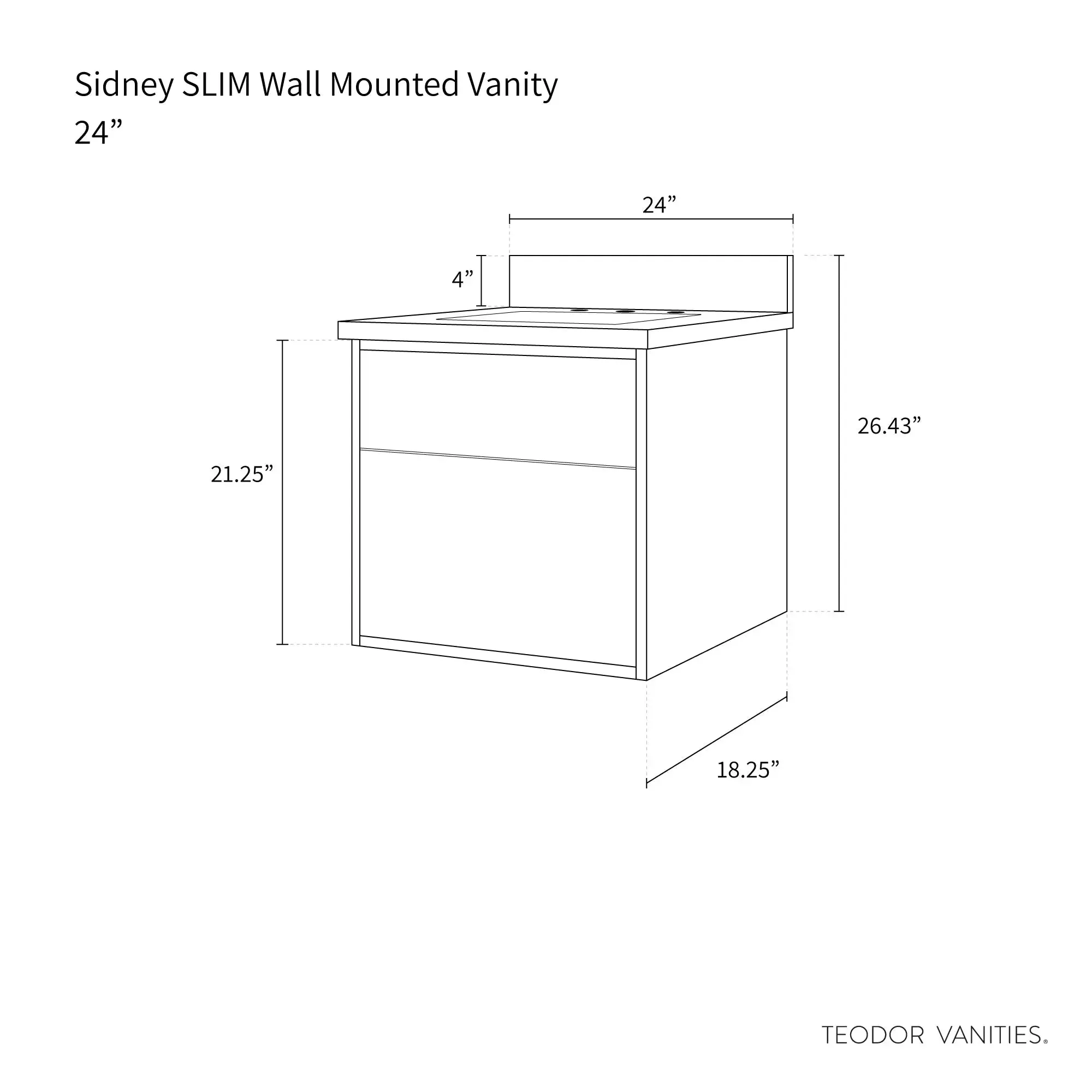 Sidney SLIM 24" Wall Mount Matte Black Bathroom Vanity