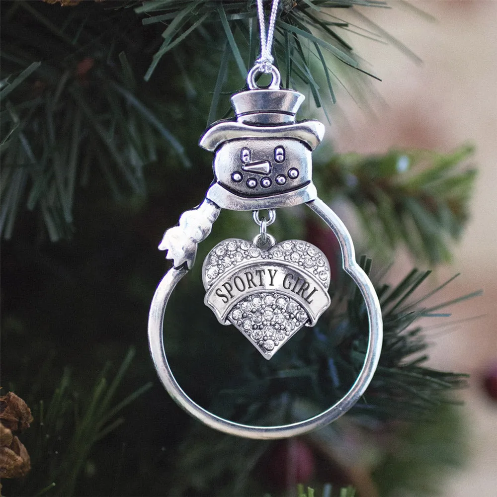 Silver Sporty Girl Pave Heart Charm Snowman Ornament