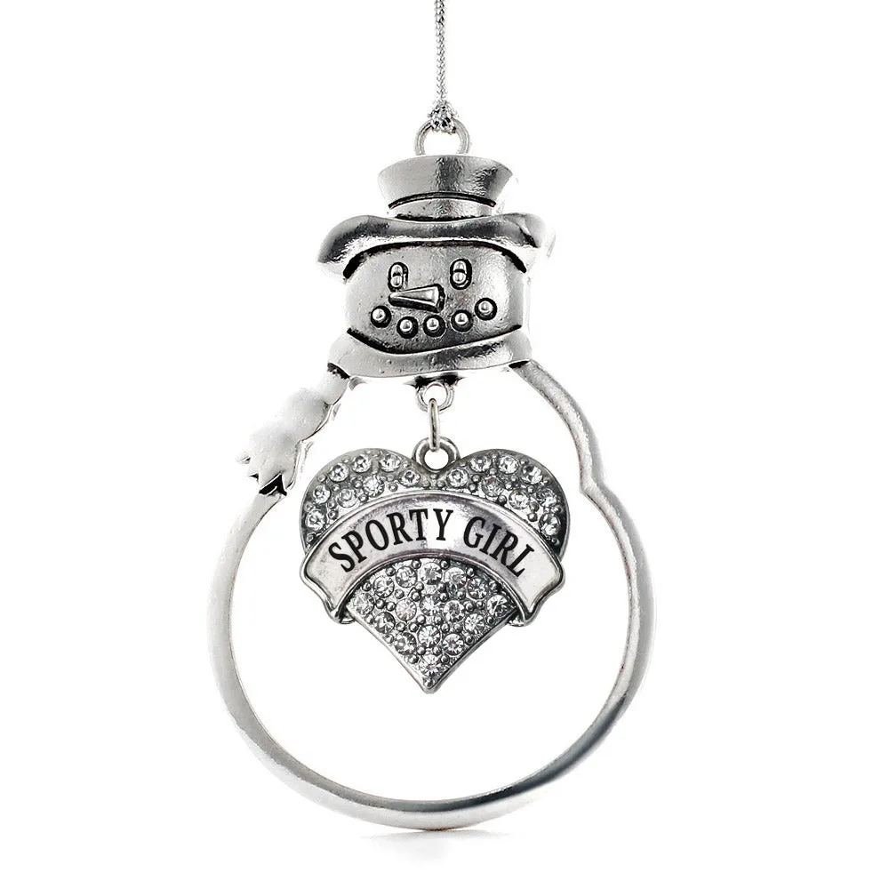Silver Sporty Girl Pave Heart Charm Snowman Ornament