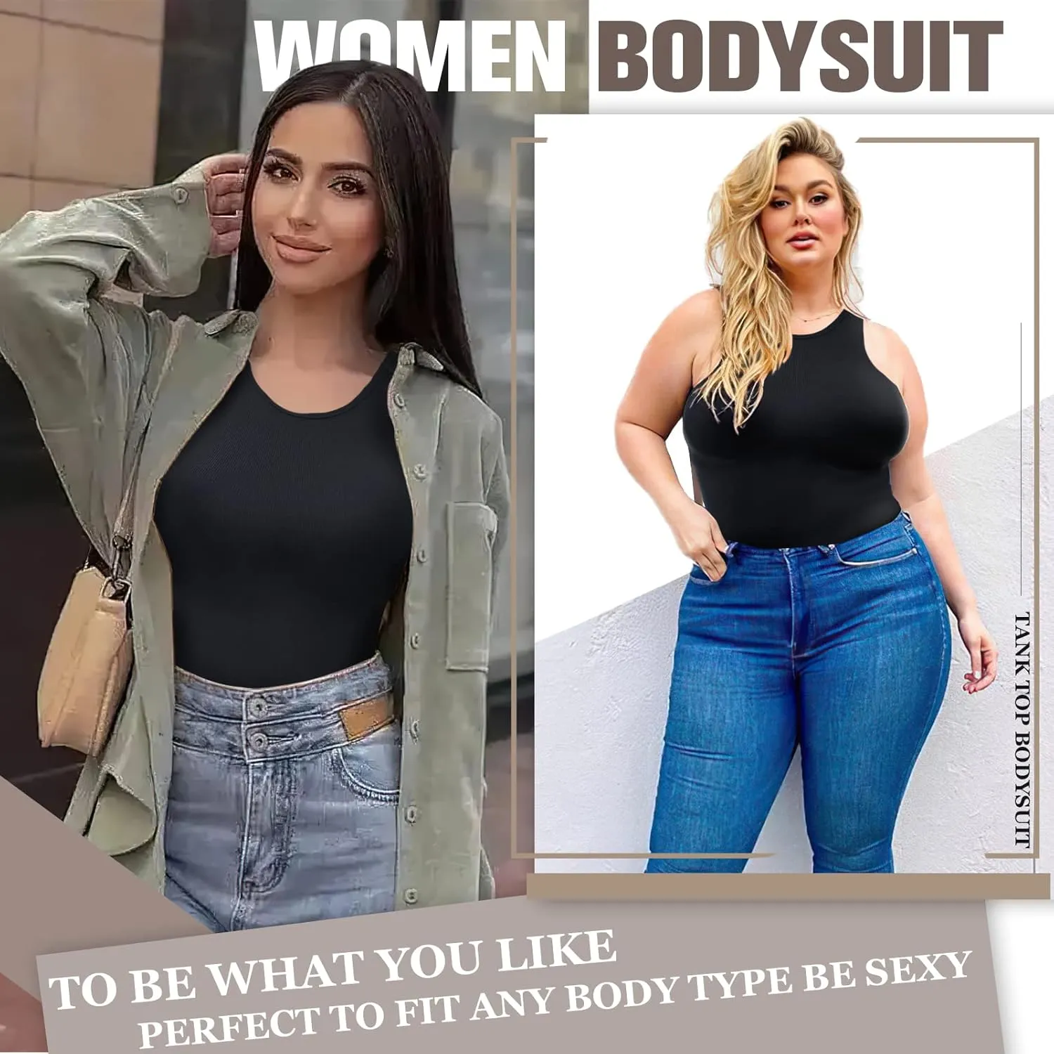 SIMIYA Women's Bodysuit Fit Sexy Body Suits Women Clothing, Sleeveless Crew Neck Tank Tops with Snap Closure
