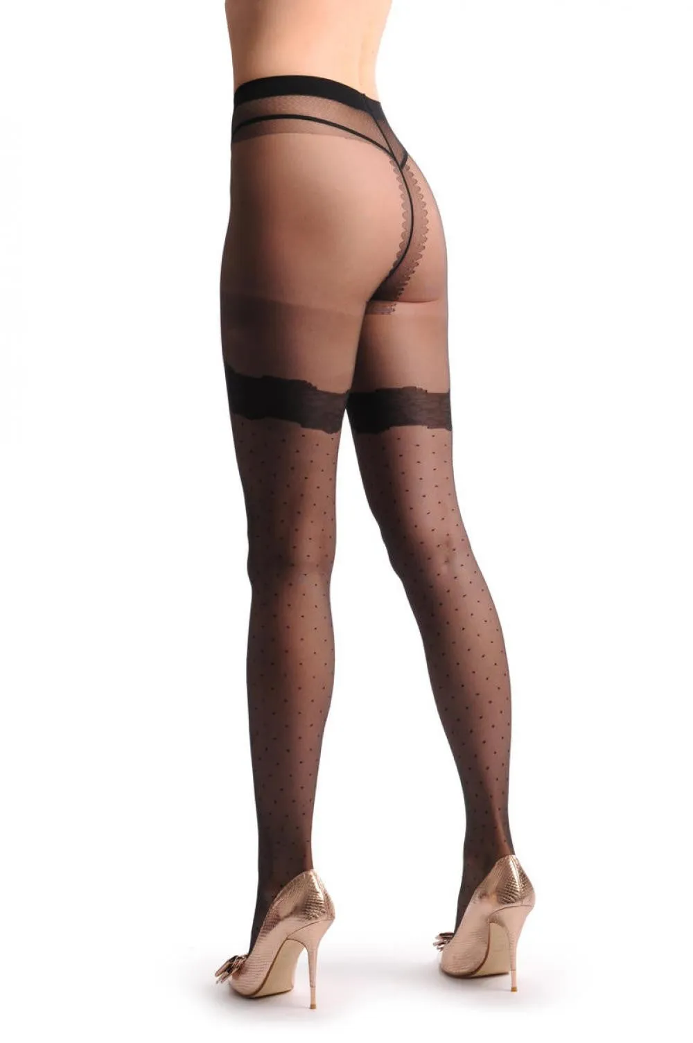Small Black Dots & Faux Flower Lace Garter