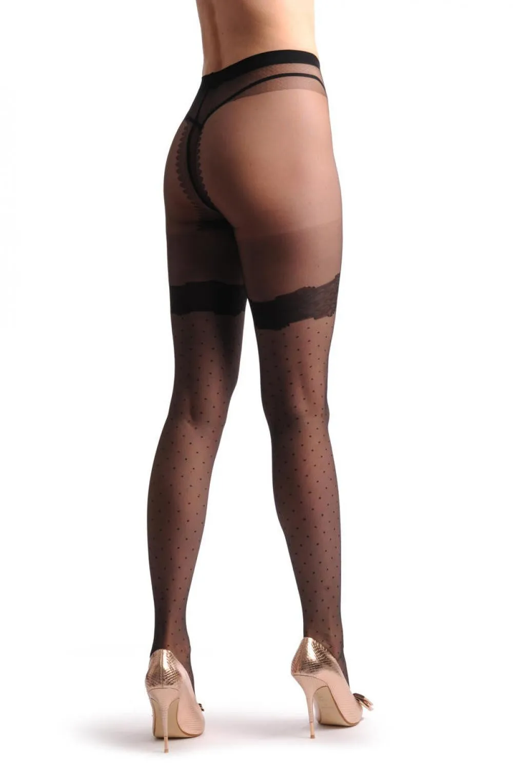 Small Black Dots & Faux Flower Lace Garter
