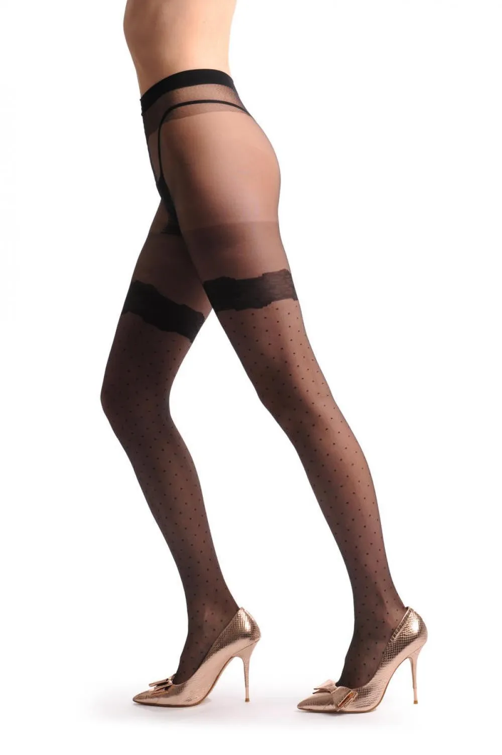 Small Black Dots & Faux Flower Lace Garter