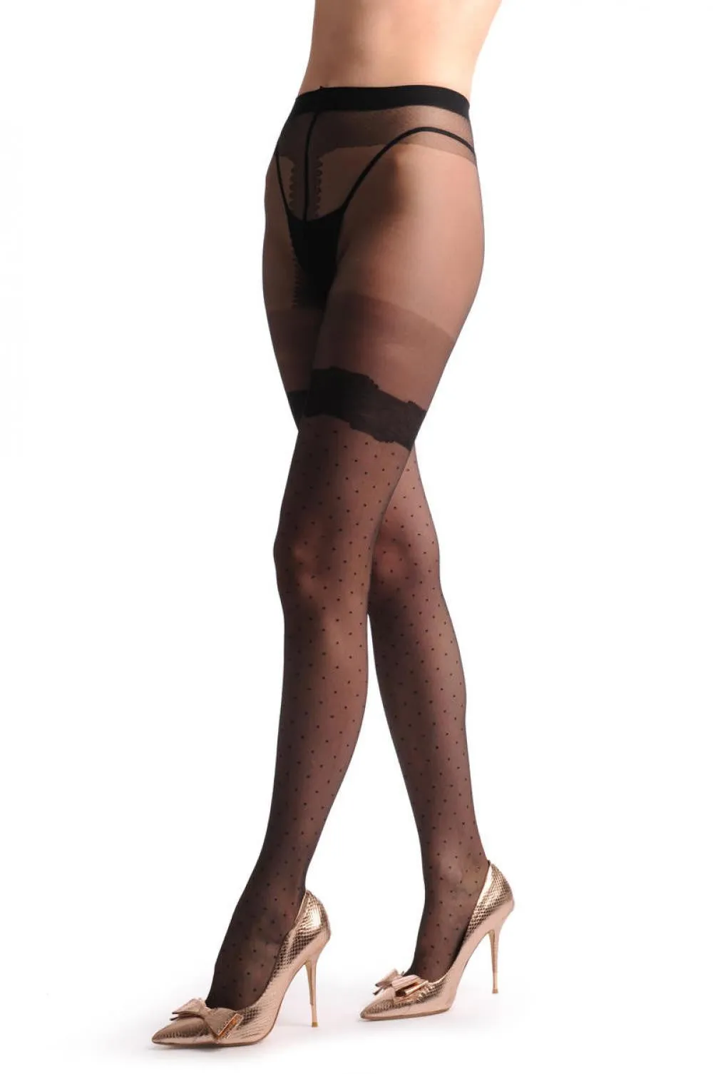 Small Black Dots & Faux Flower Lace Garter