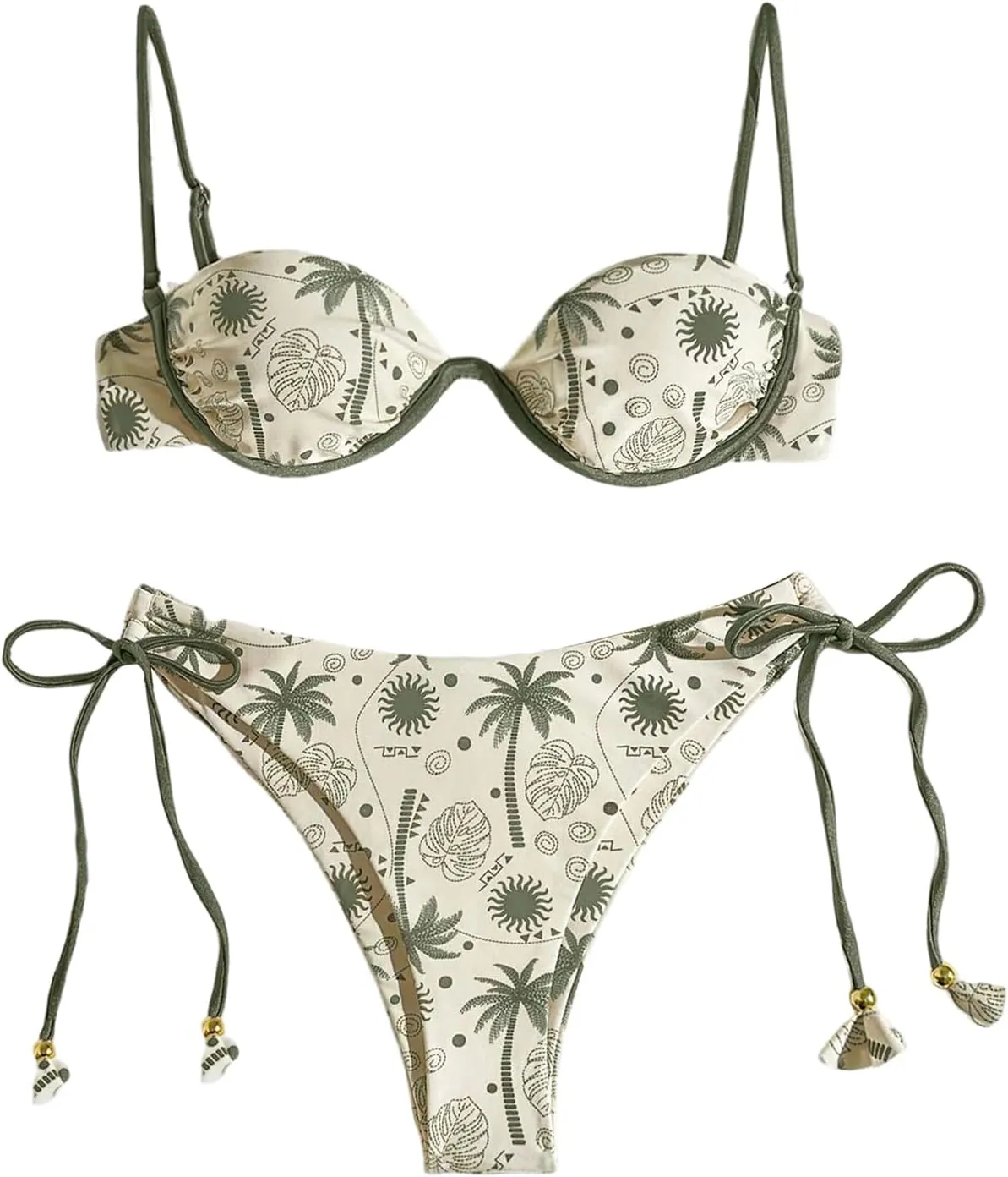 SOLY HUX Women's Tropical Bikini Sets Cute Fringe 2 Piece Underwire Swimsuits Boho Bathing Suits