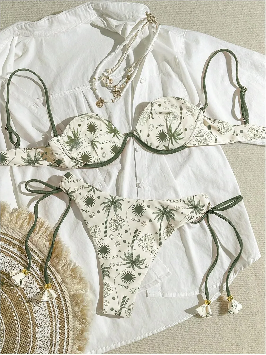 SOLY HUX Women's Tropical Bikini Sets Cute Fringe 2 Piece Underwire Swimsuits Boho Bathing Suits