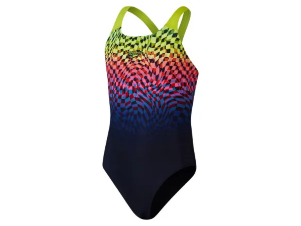 Speedo Digital Placement Powerback Girls Swimsuit (Black/Pink)