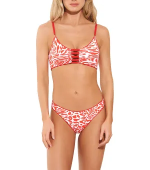 Sporty Bralette Top Red Camellia Praia and Classic High Leg Bottom Red Camellia Sublimity