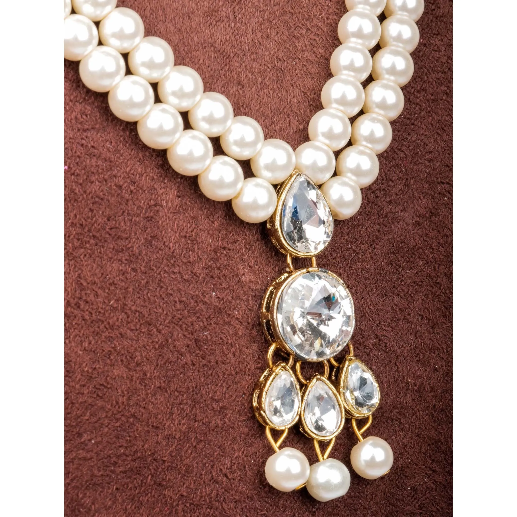 Stunning Two-Layered Gold Plated Pearl Necklace and Earring Set