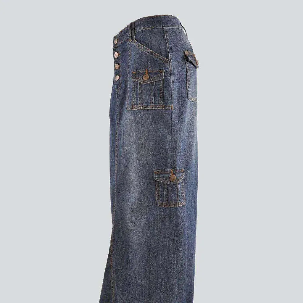 Stylish cargo long denim skirt