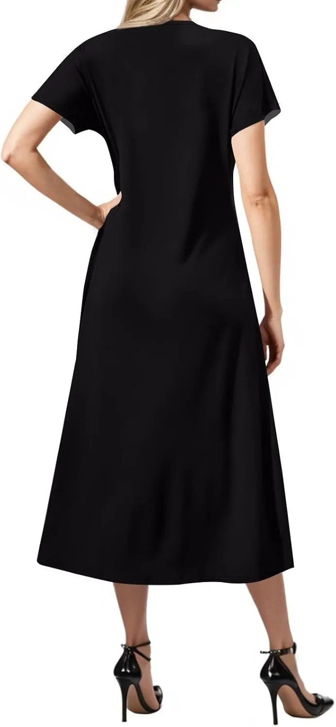 Summer Dresses for Women 2025 Beach Vacation Spring Clothes Short Sleeve V Neck Casual Maxi Dresses