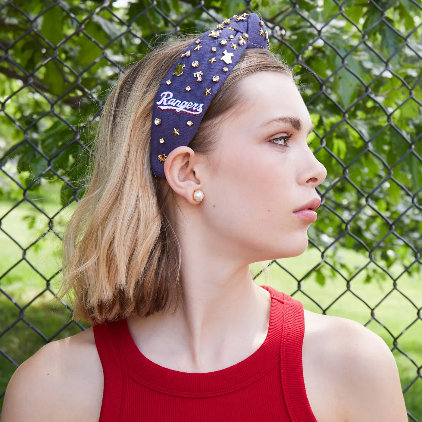 TEXAS RANGERS LELE SADOUGHI / MLB NAVY EMBELLISHED KNOTTED HEADBAND