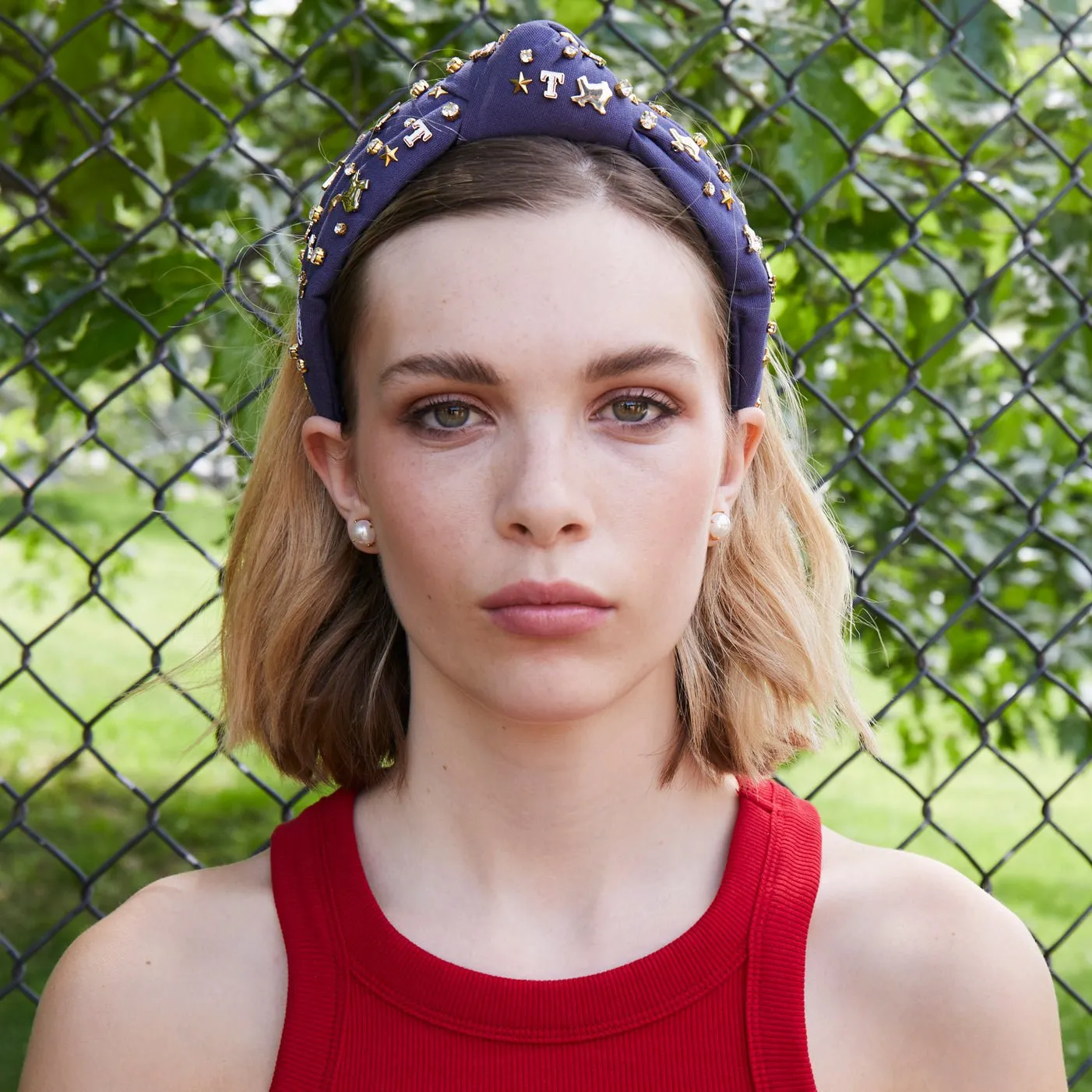 TEXAS RANGERS LELE SADOUGHI / MLB NAVY EMBELLISHED KNOTTED HEADBAND