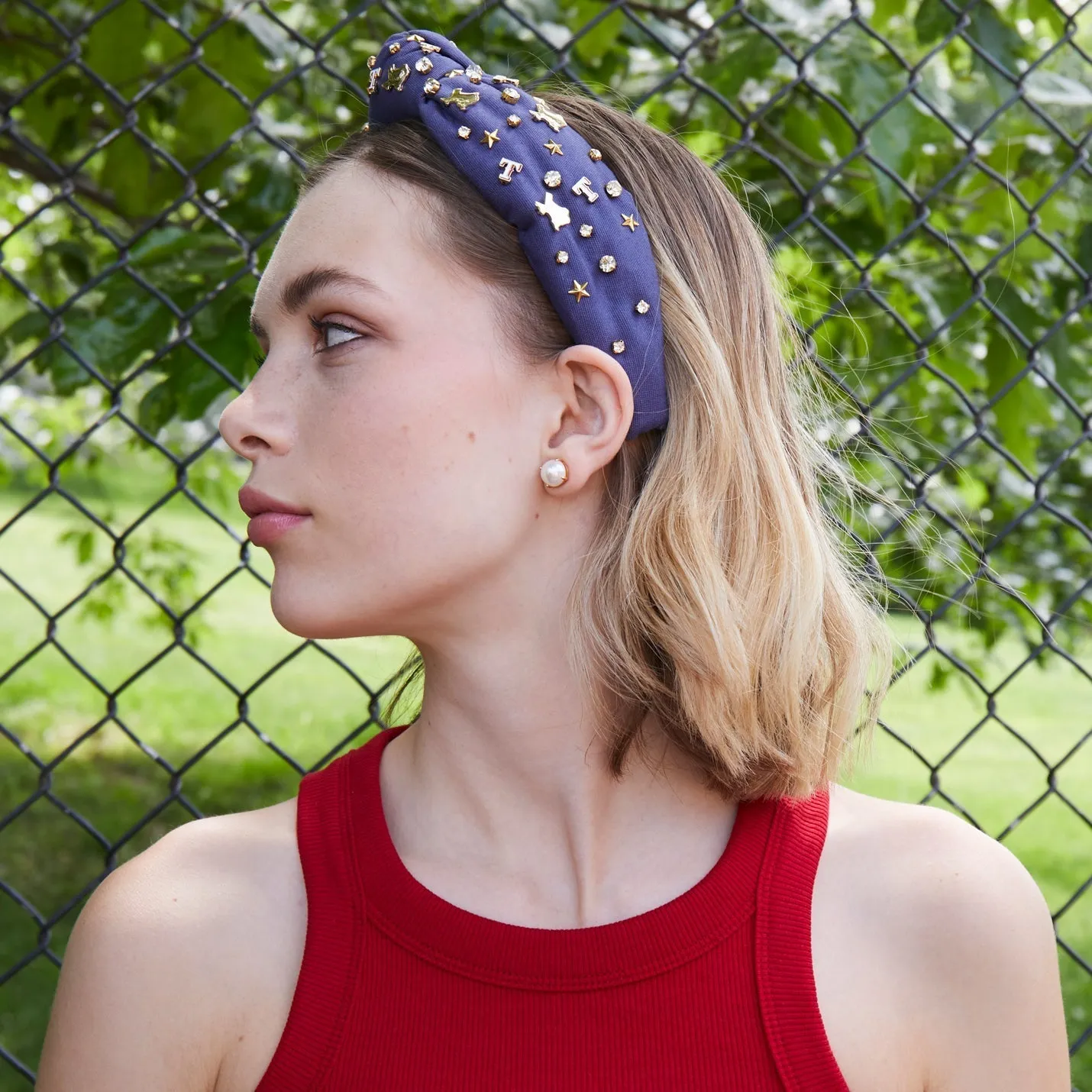 TEXAS RANGERS LELE SADOUGHI / MLB NAVY EMBELLISHED KNOTTED HEADBAND