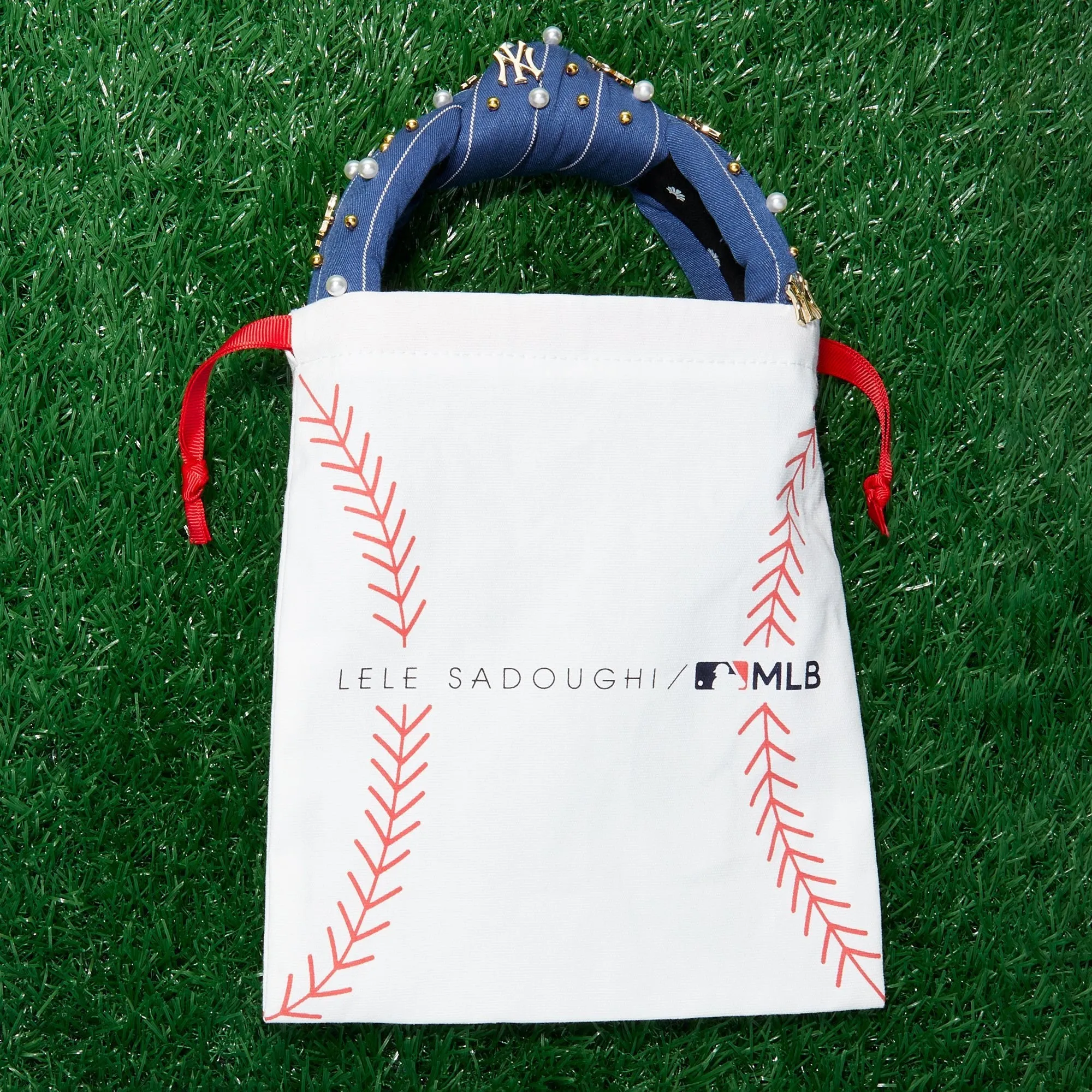 TEXAS RANGERS LELE SADOUGHI / MLB NAVY EMBELLISHED KNOTTED HEADBAND