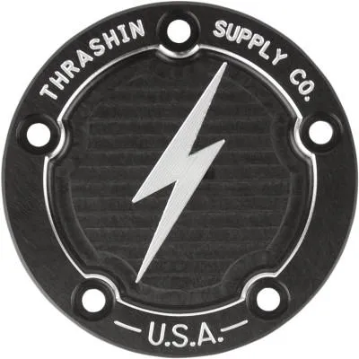 Thrashin Supply Co. Points Covers, Dished, Black, Fits 99-17 Twin Cam