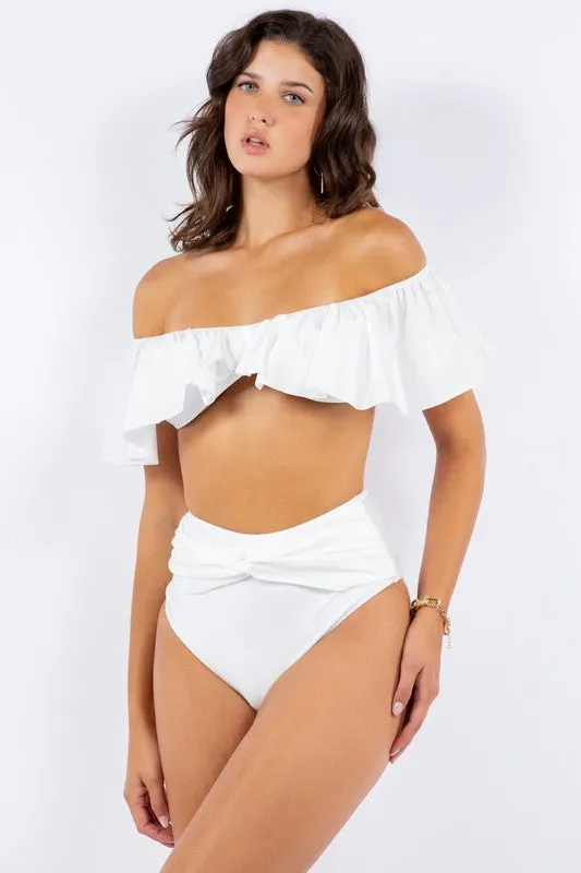 TWO PIECE TOP RUFFLE SHOULDER WITH TWISTED DESIGN