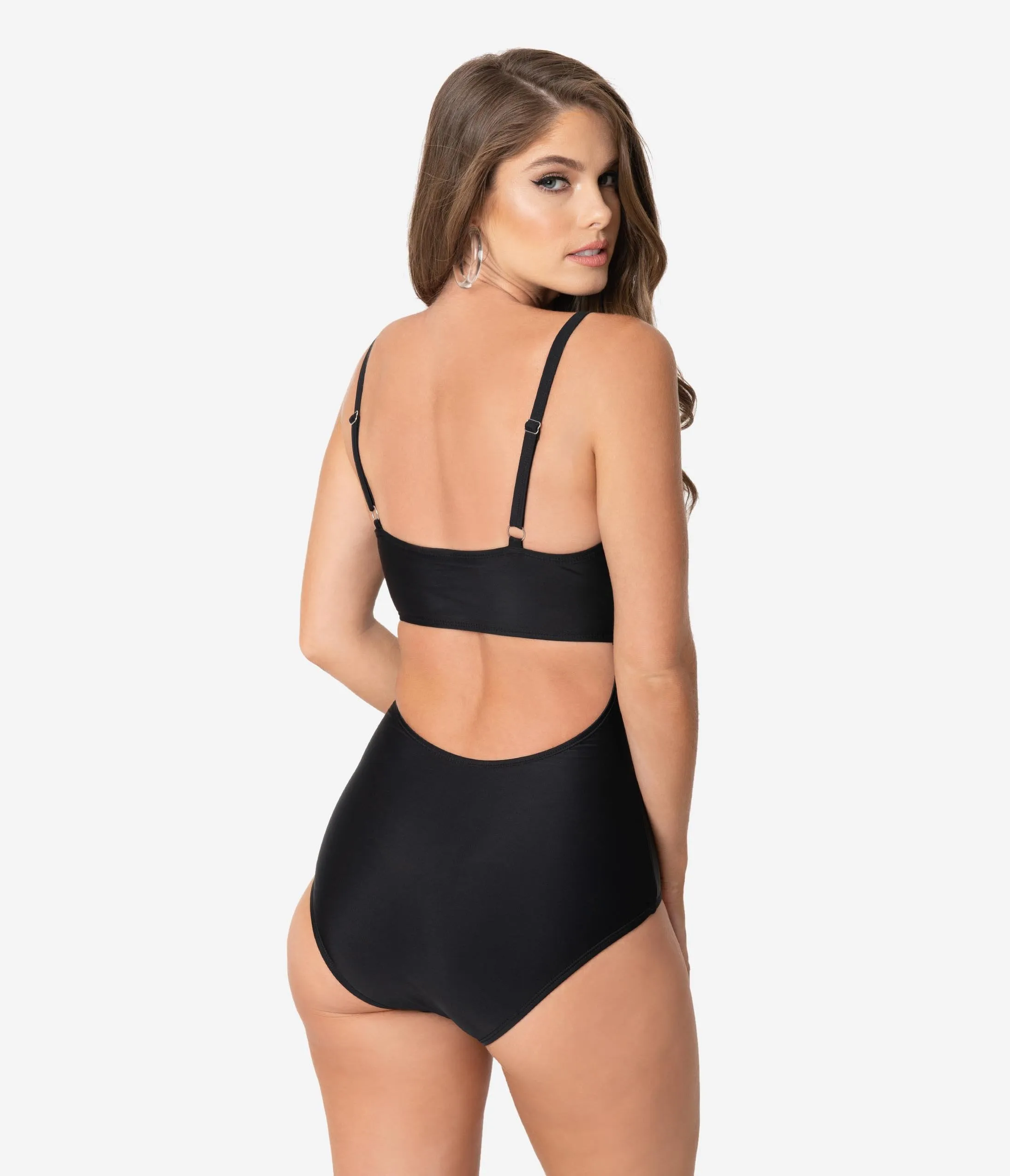 Unique Vintage Black Sweetheart Bow Cut Out Avila Swimsuit