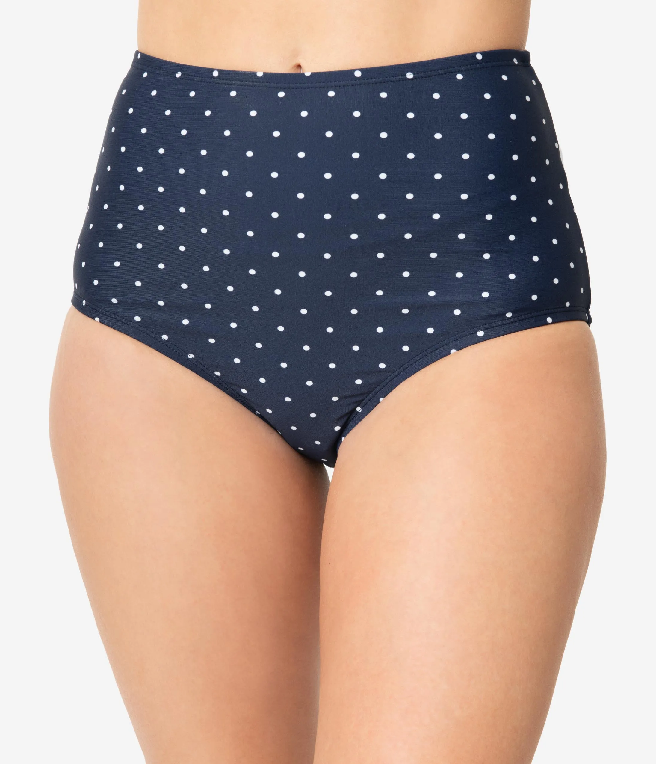 Unique Vintage Navy Blue & White Pin Dot Bow Morro Bikini Bottom