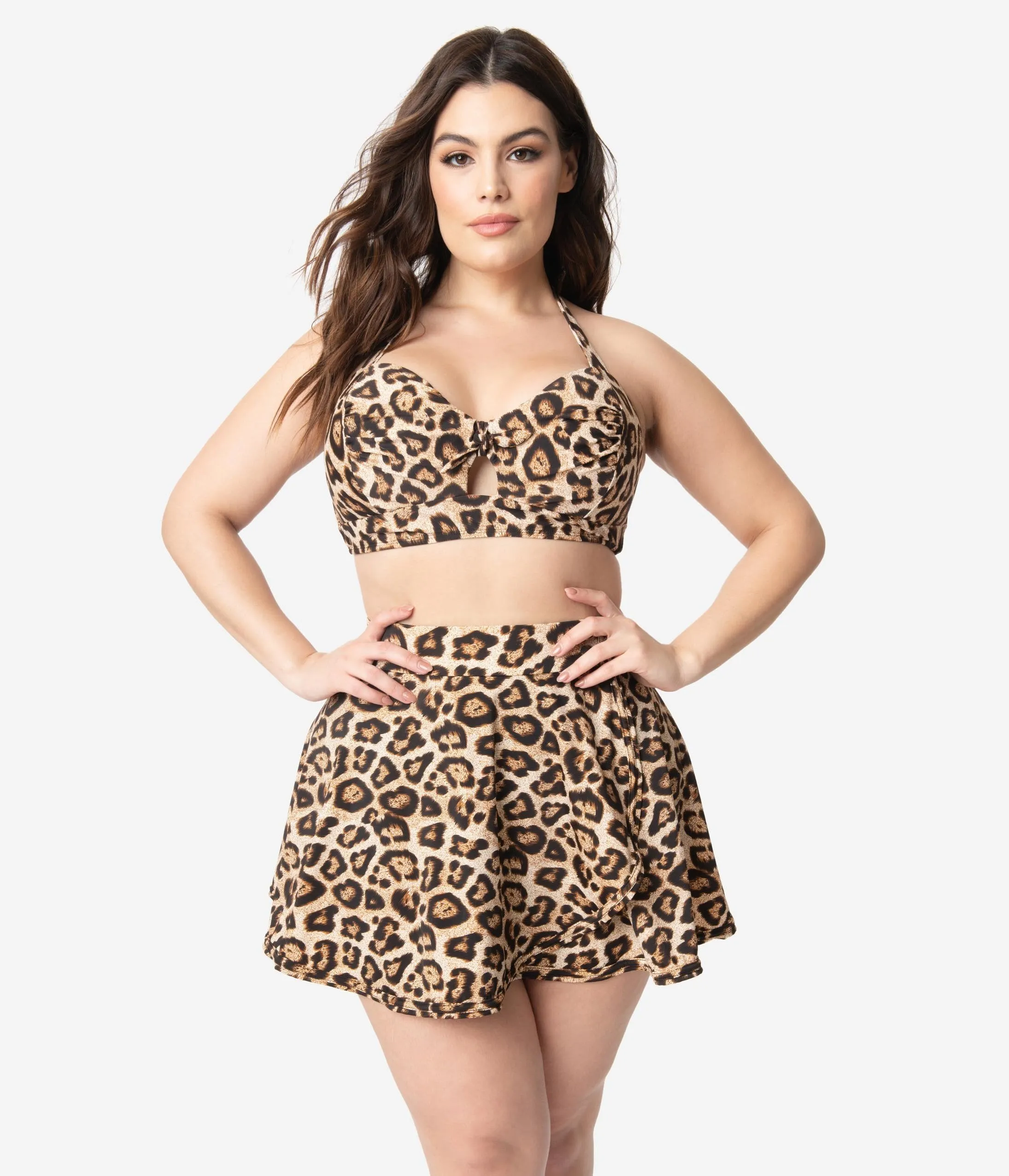 Unique Vintage Plus Size 1950s Mrs. West Leopard Print Halter Swim Top