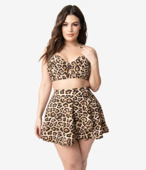 Unique Vintage Plus Size 1950s Mrs. West Leopard Print Halter Swim Top