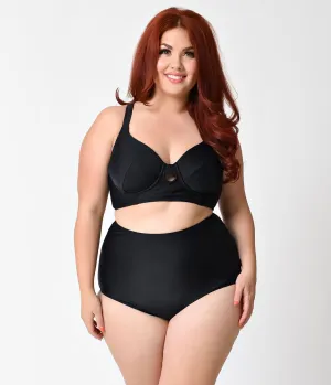 Unique Vintage Plus Size Black Keyhole Halter Mrs. Brooks Swim Top