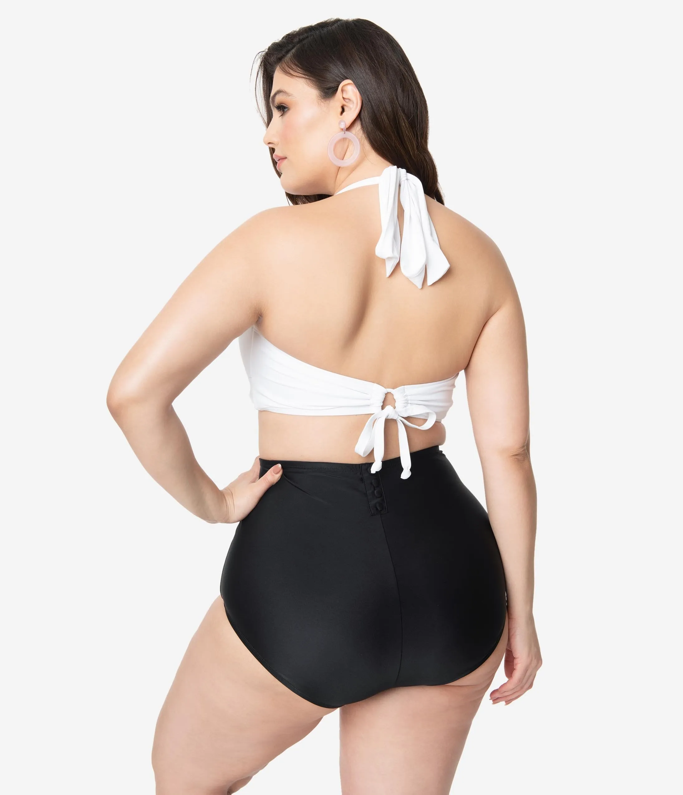 Unique Vintage Plus Size Mrs. West White Halter Bikini Swim Top