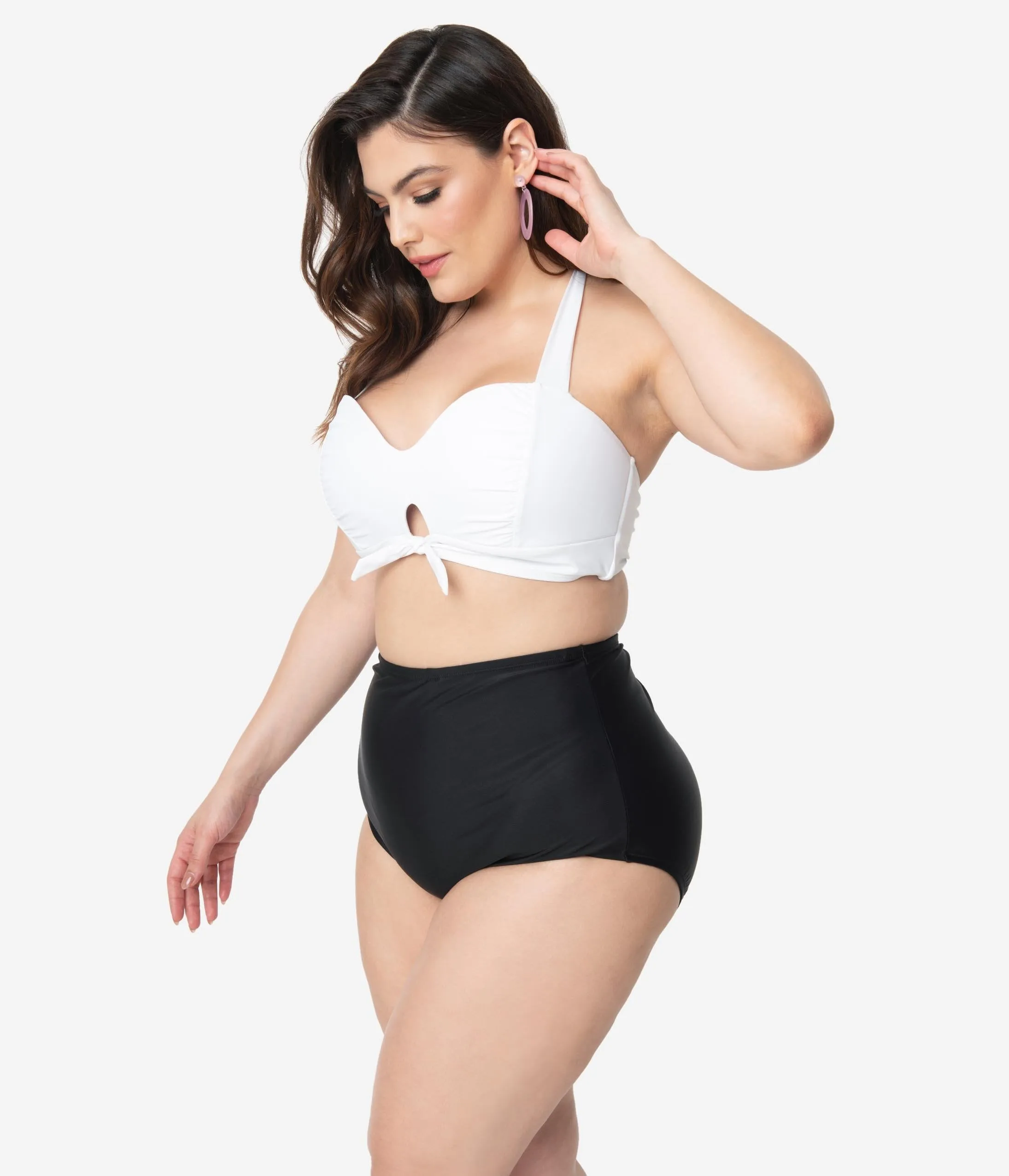 Unique Vintage Plus Size Mrs. West White Halter Bikini Swim Top