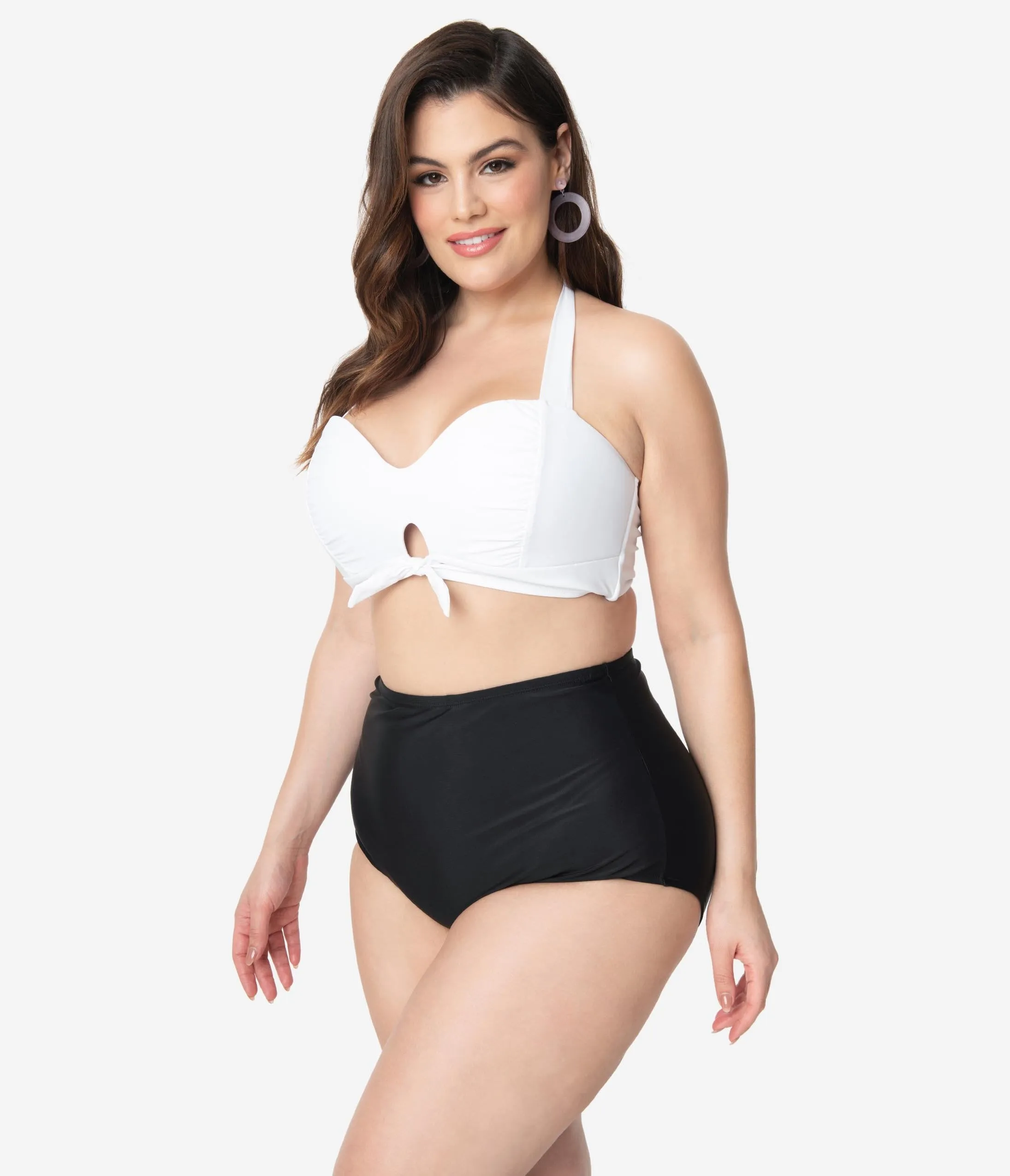 Unique Vintage Plus Size Mrs. West White Halter Bikini Swim Top