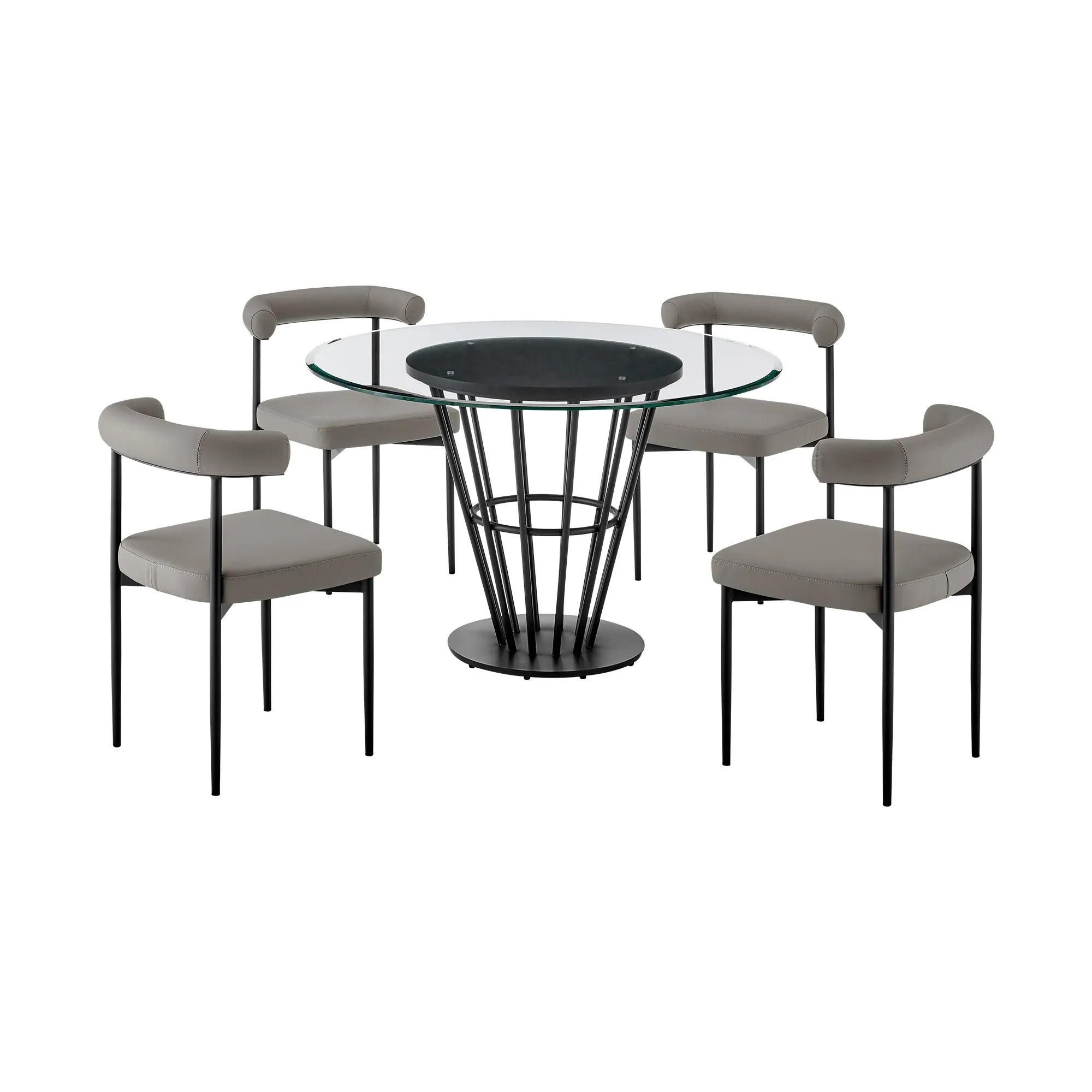 Veronica Shannon -Round Glass Dining Table Set - Matte Black Legs