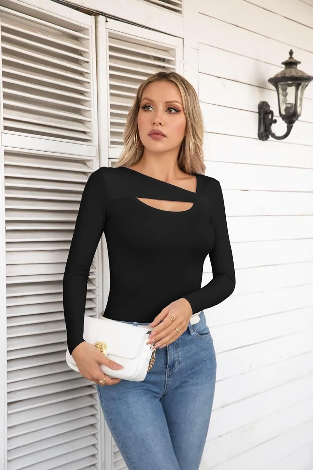 VICHYIE Womens Fashion Fall Clothes One Piece Cutout Tops Long Sleeve Ribbed Slim Fitted Shirts Tee Tshirts