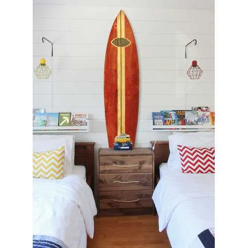 Vintage Look Red Surfboard Wall Art