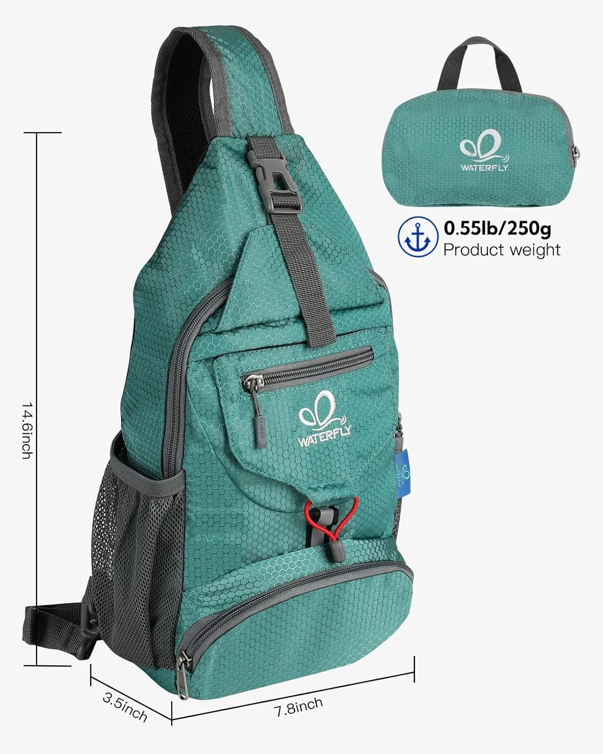 WATERFLY Packable Small Crossbody Sling Backpack Shoulder Chest Bag Daypack for Hiking Traveling