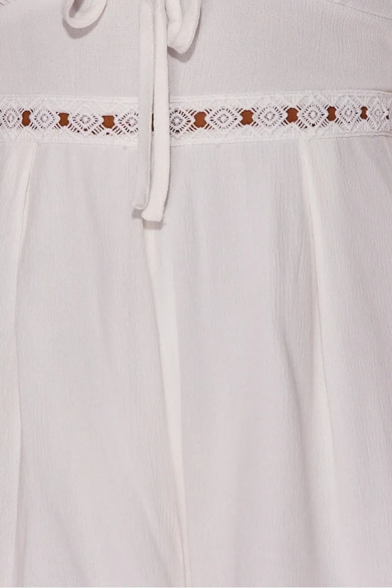 White Crochet Lace Trim Balloon Sleeve Playsuit
