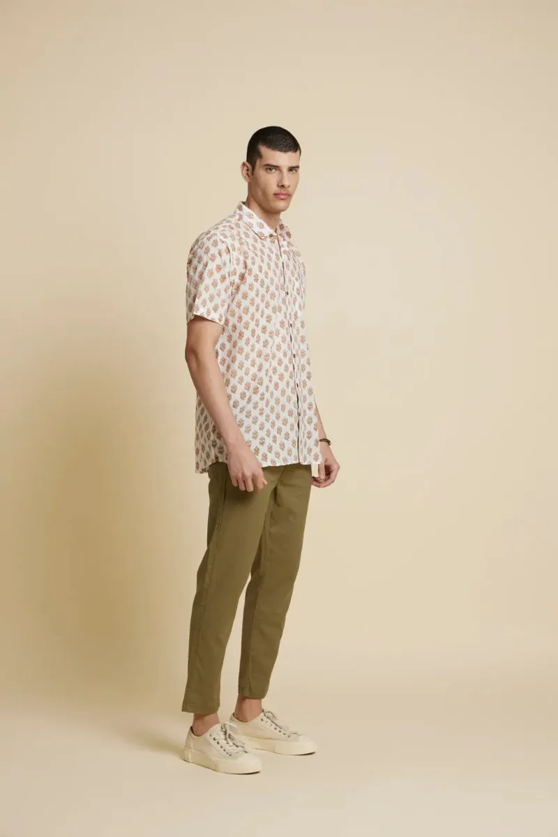 White Floral Handblock Printed Shirt