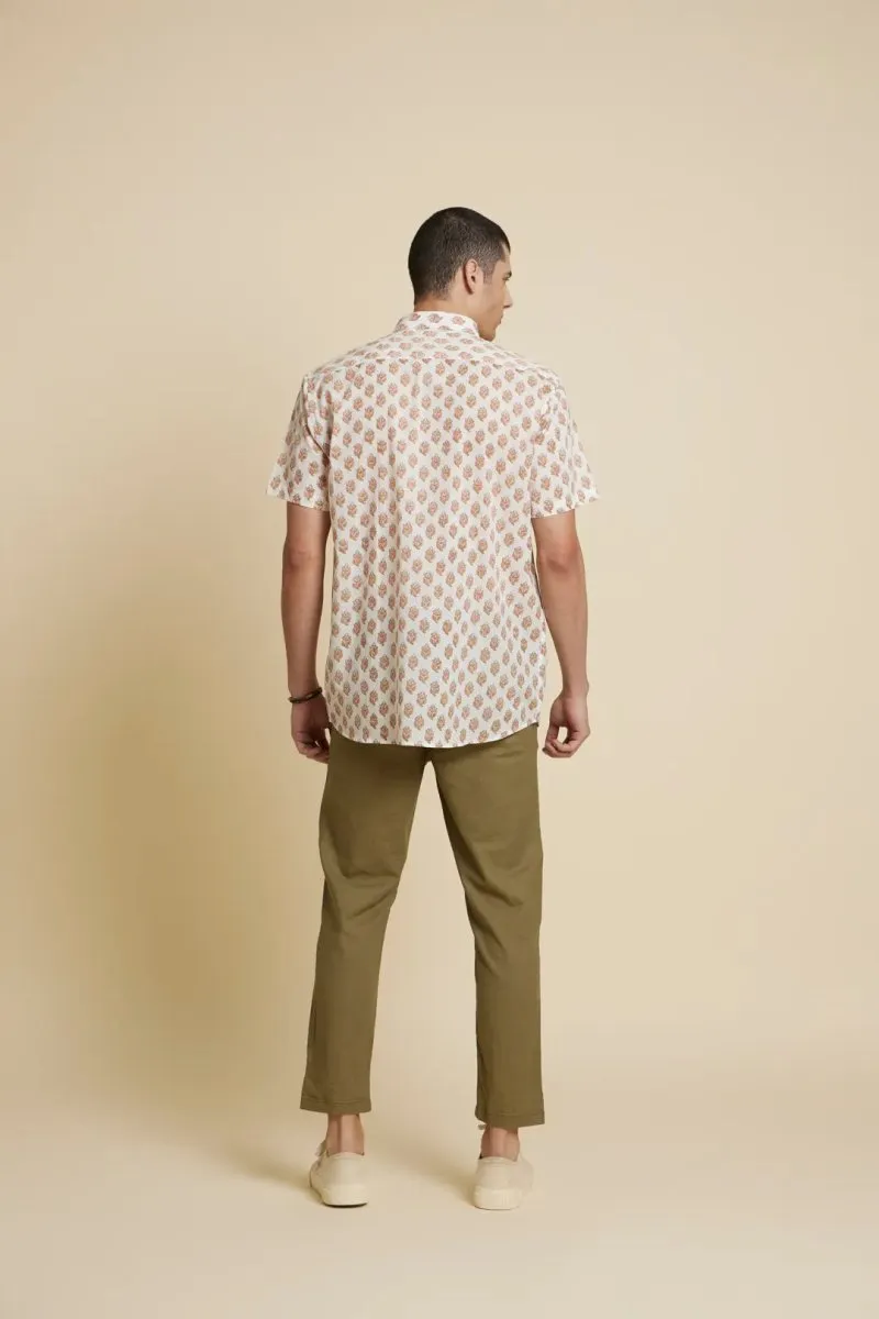 White Floral Handblock Printed Shirt