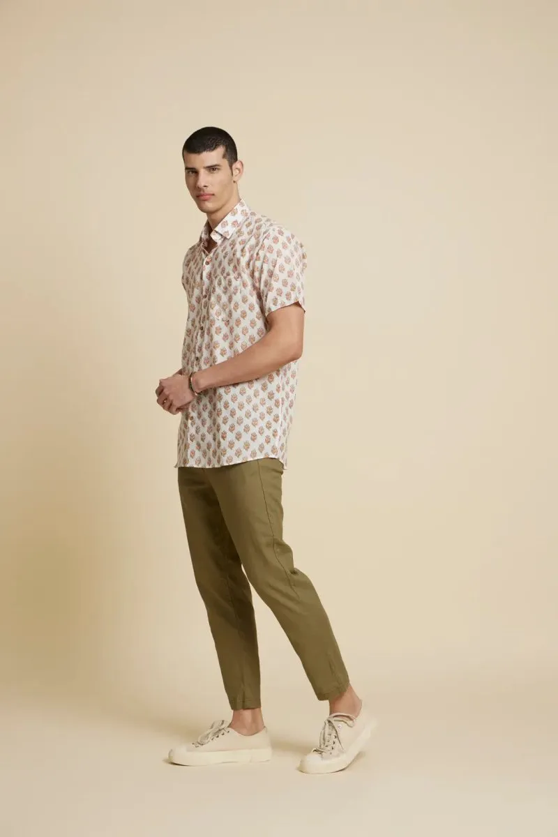 White Floral Handblock Printed Shirt