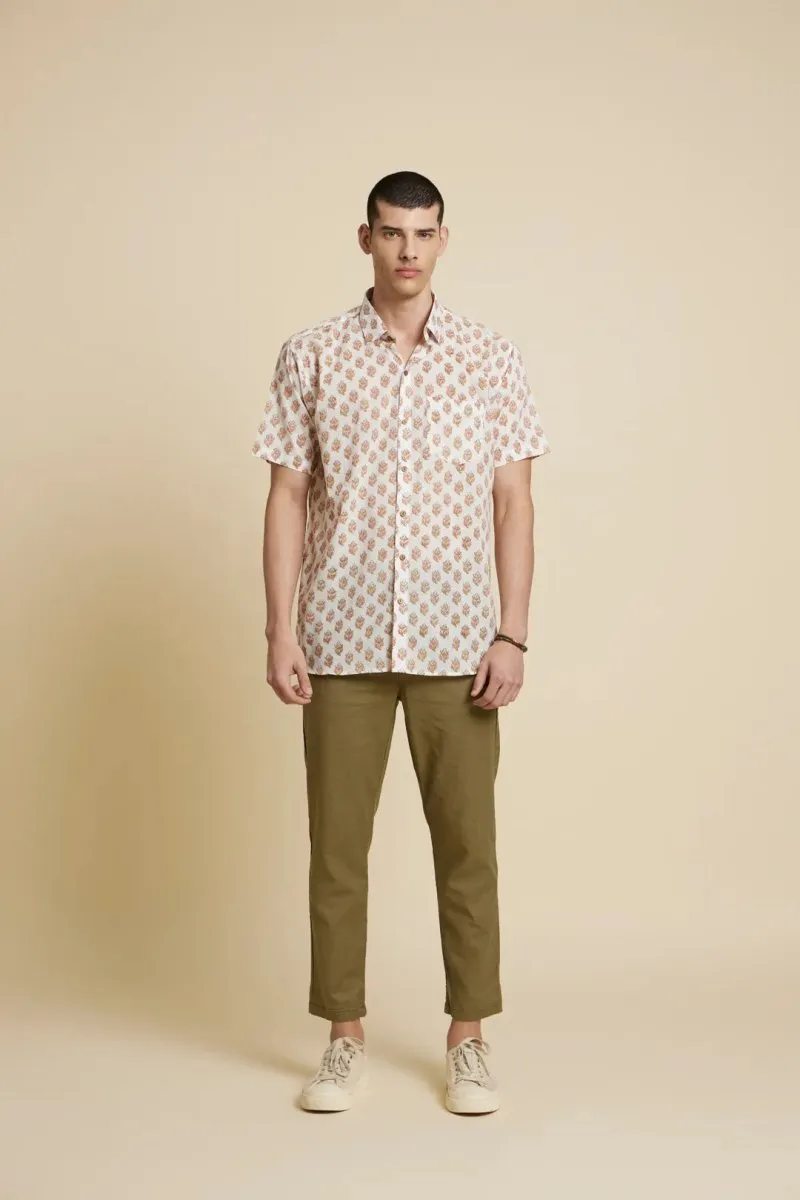 White Floral Handblock Printed Shirt
